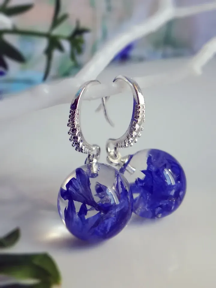 Earrings with cornflower flowers (ball pendants)