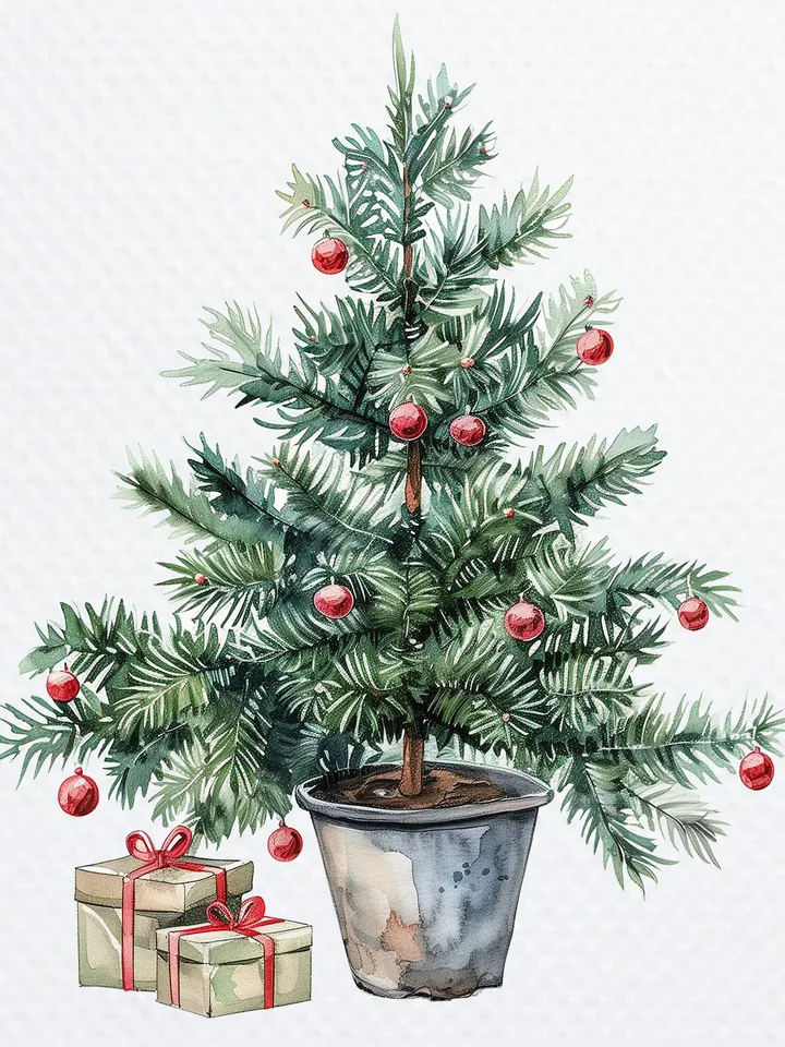 14 Potted Christmas Tree PNG Bundle, Printable Watercolor clipart for sublimation, Digital download, Paper craft, junk journals