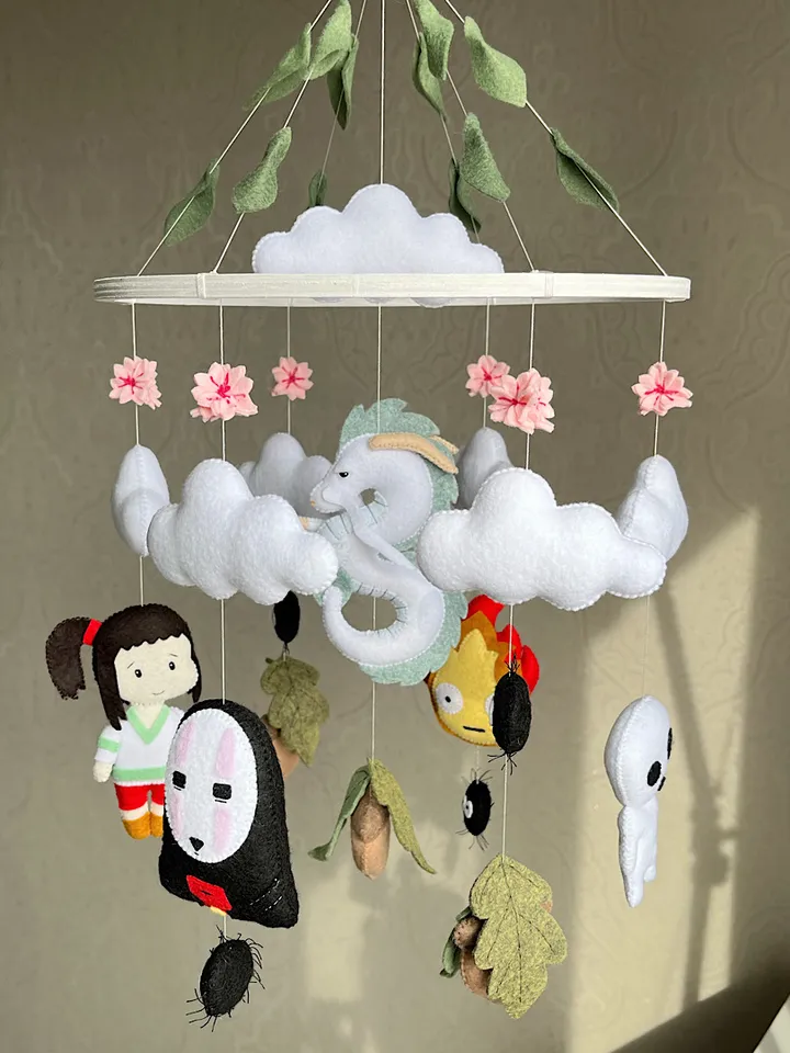 Hayao Miyazaki Anime mobile based on Spirited Away. Dragon Haku and Chihiro/ Kodama and No-Face for anime nursery
