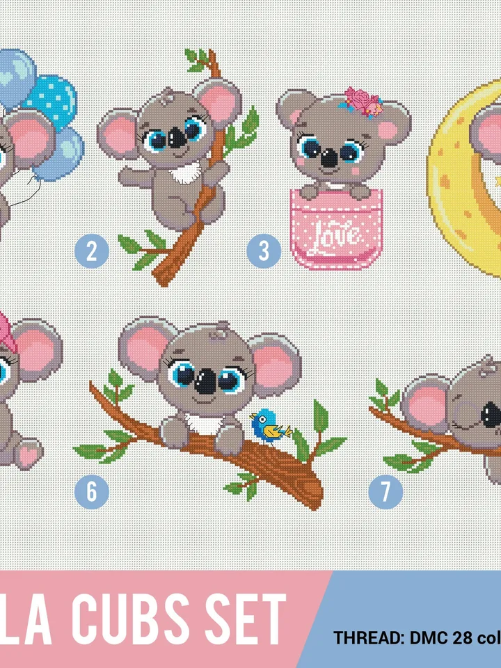 Koala Cub Bundle of 7 Cross stitch pattern | Embroidery Pattern | Instant Download | Embroidery Designs