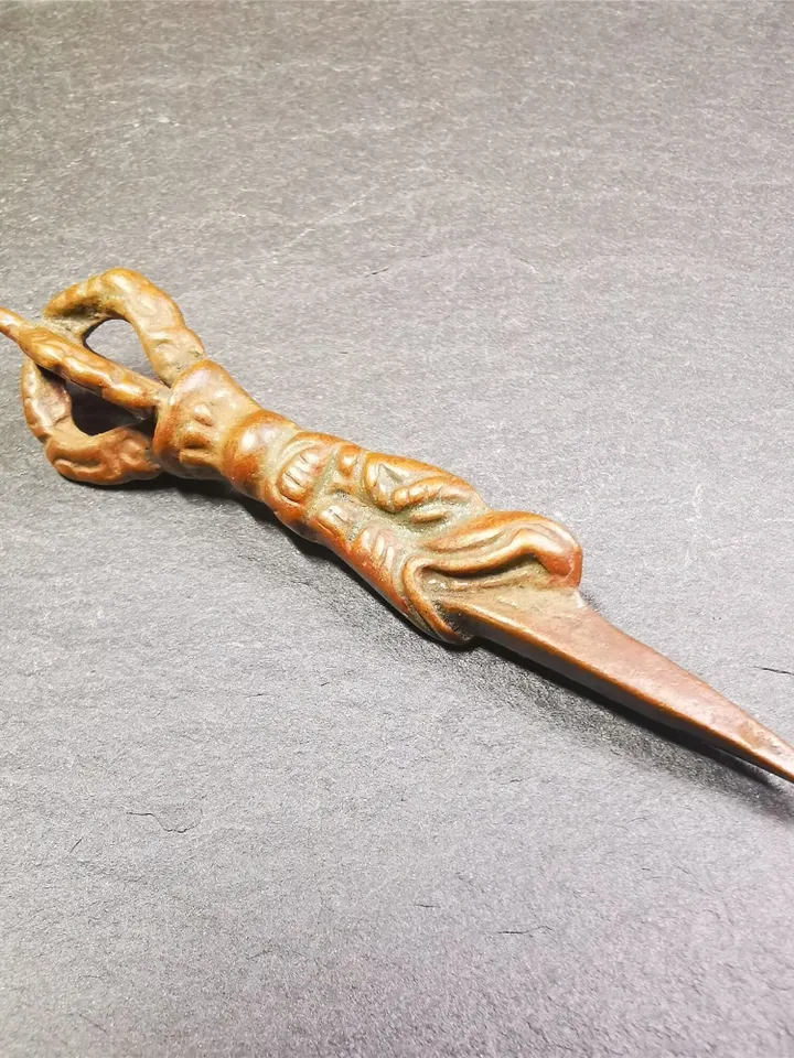 Gandhanra Antique Tibetan Amulet,Dragon Phurba,Kila(Dorje Phurba) , Trantic Buddhism Ritual Implement Pendant,Made of Copper,2.6"