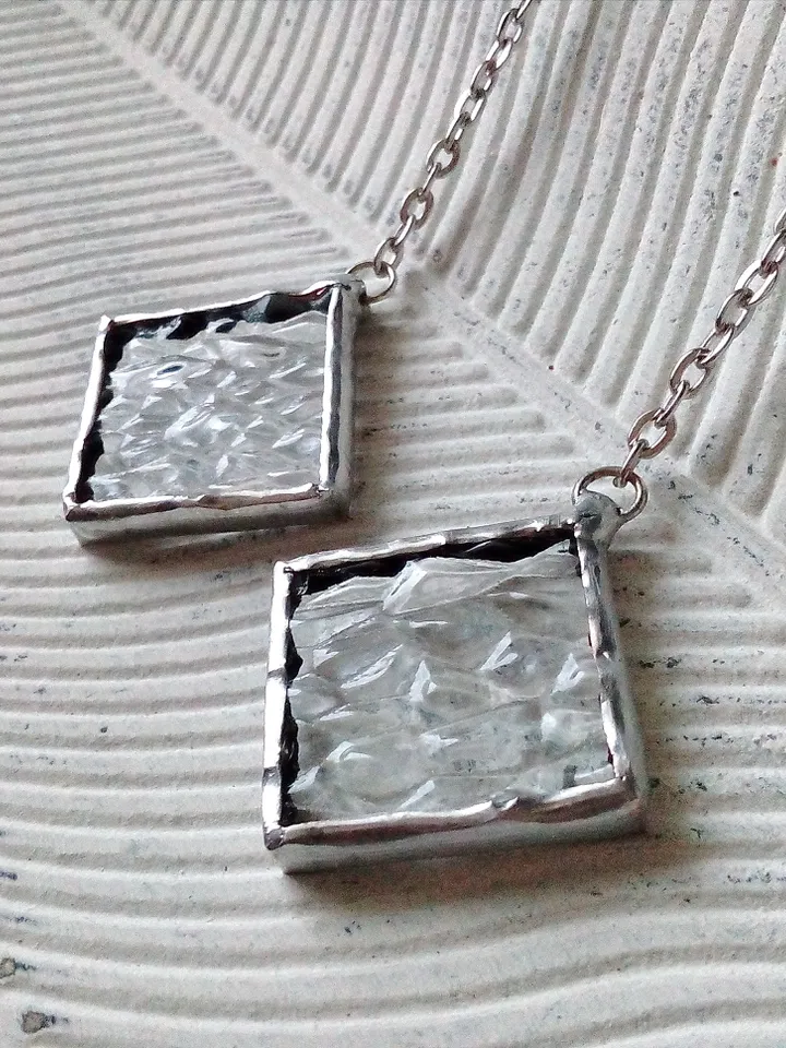 Simple stained glass clear earrings, cute squar geomentic earrings
