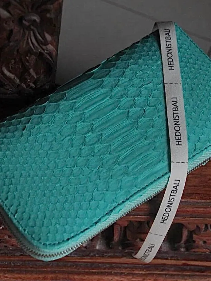 Turquoise Genuine Python Unisex Wallet | Blue Leather Wallet Handmade | Snake print Accessories | Tiffany colour Woman Wallet Exotic Leather