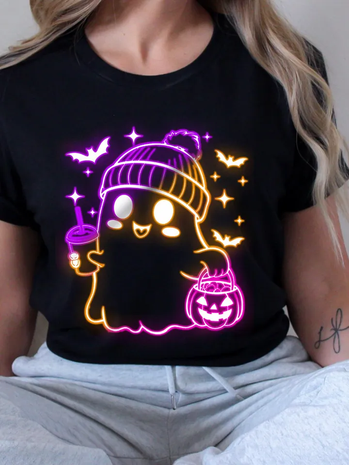 Cute Neon Ghost Png, Halloween Png, Coffee Png, Cute Halloween Png, Spooky Cute Png, Spooky Png, Coquette Png, Neon Kawaii Ghost Png,