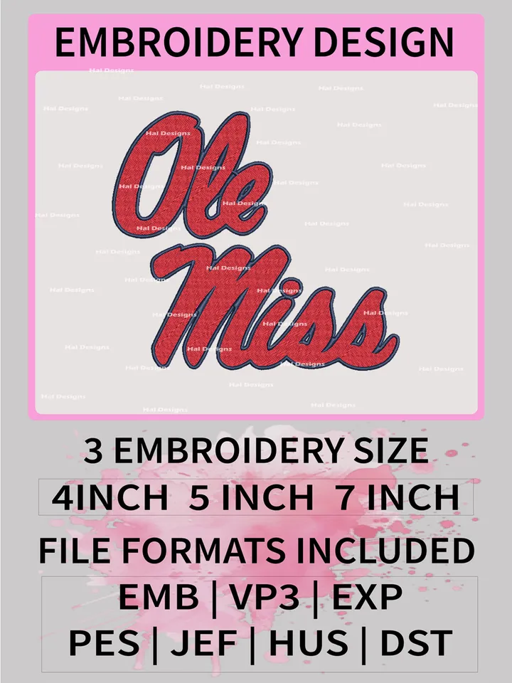 NCAA Ole Miss Rebels Embroidery File, 3 Sizes, 6 Formats, NCAA Machine Embroidery Design, NCAA Logo, NCAA Teams