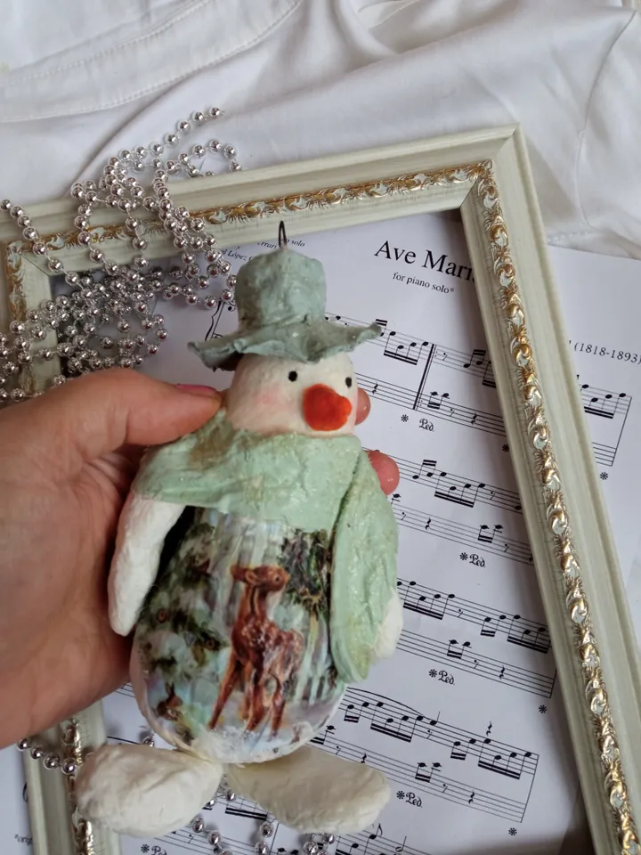 Cute handmade snowman pendant in vintage colors. Christmas decor, Xmas gift. Free shipping