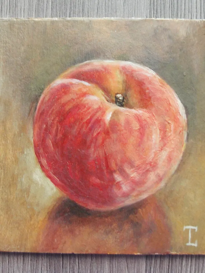 "Peach" oil small painting fruit stilllife original wall art picture artwork