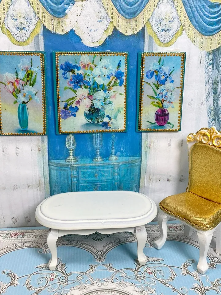 Miniature triptych for a dollhouse. Painting for dolls. 1:12. Dollhouse miniature. Handmade.
