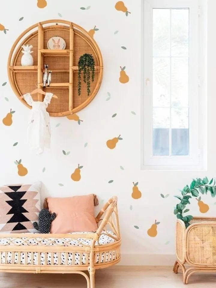 Boho Pear Wall Decals - Hand Drawn Pear Wall Sticker, Leaves Wall decal h93