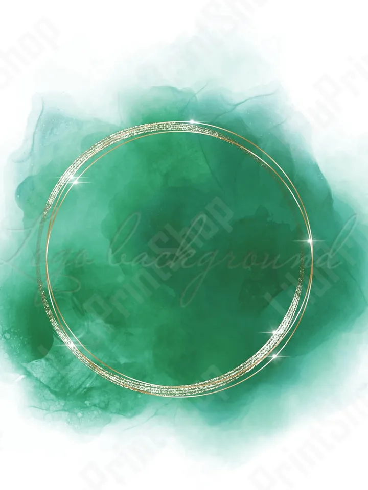 Green logo design Watercolor Emerald Green & gold frame Logo Background overlay. digital instant download
