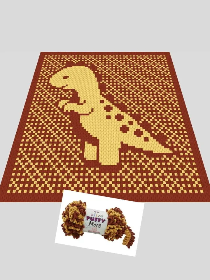Loop yarn Finger knitted Dinosaur blanket pattern