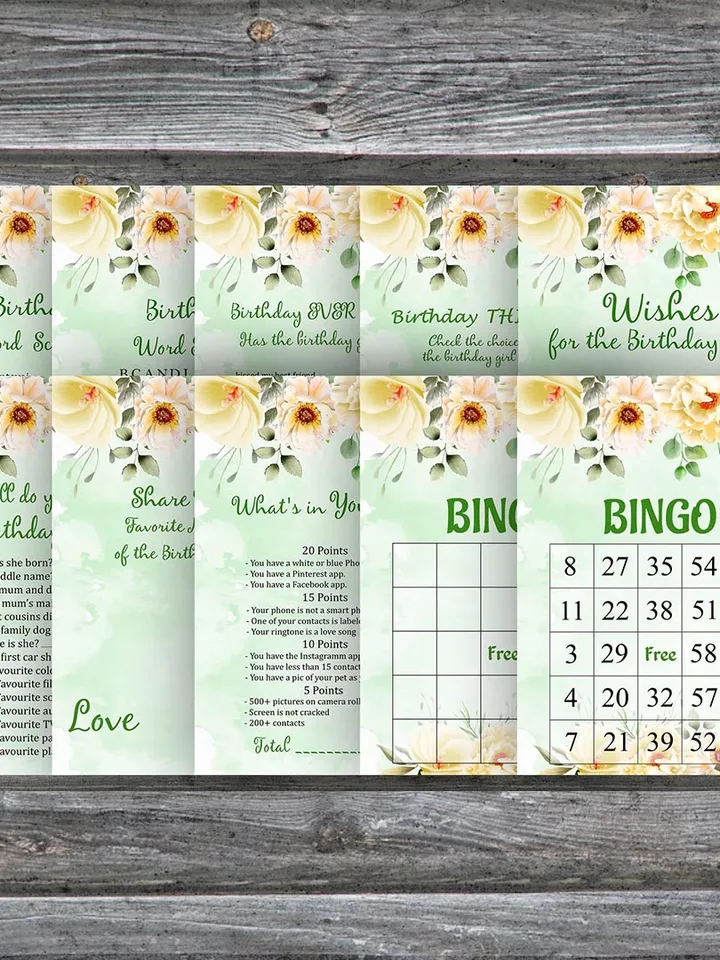 Floral Birthday Party Games bundle,Adult birthday games package,Printable Birthday Games,INSTANT DOWNLOAD