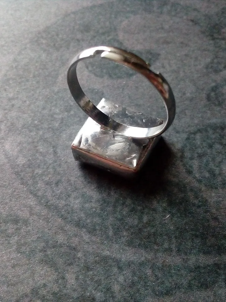 Mirror ring, squar ring, simple stained glass, tin soldered glass ring, old amalgam, scrying mirror ring, glass ring