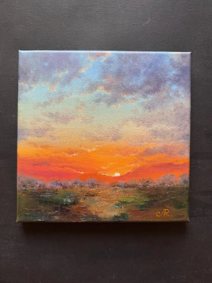 Sunset Oil Painting Original Art Sunset Landscape Painting