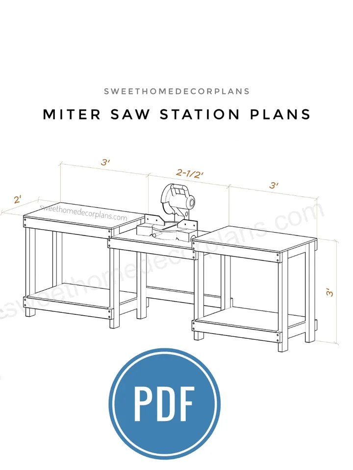 Diy miter saw station plans pdf for woodworking. Workbench craft saw table for woodworking in garage storage. Miter station work table plans.