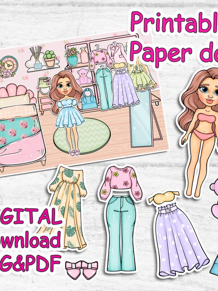Blythe paper doll clothes cut out, Printable paper doll digital PDF instant download, printable doll house, Busy book activity, Paper DIY