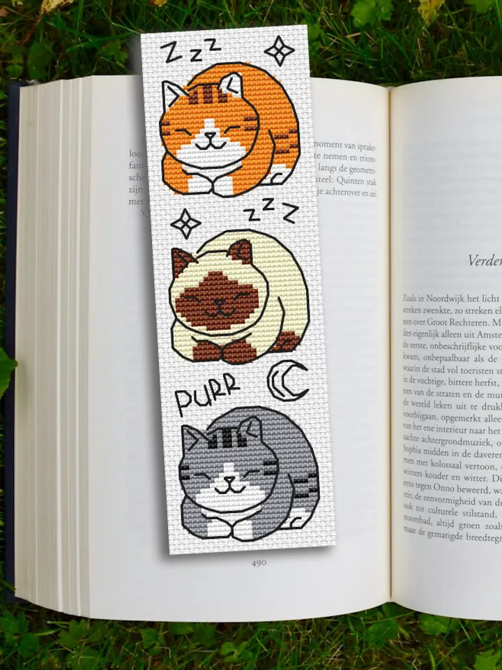 Cross stitch bookmark pattern Purring Cats