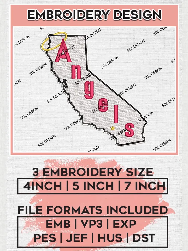 Los Angeles Angels Logo Embroidery Designs, MLB Los Angeles Angels Embroidery Design, MLB Embroidery Design Files, MLB Logo, 3 sizes, Machine embroidery Files, Digital Download
