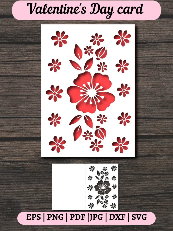Wildflowers Papercut Card Cover Template SVG, Happy Birthday, Happy Anniversary, Happy Mother Day, Greeting Card for Silhouette and Cricut