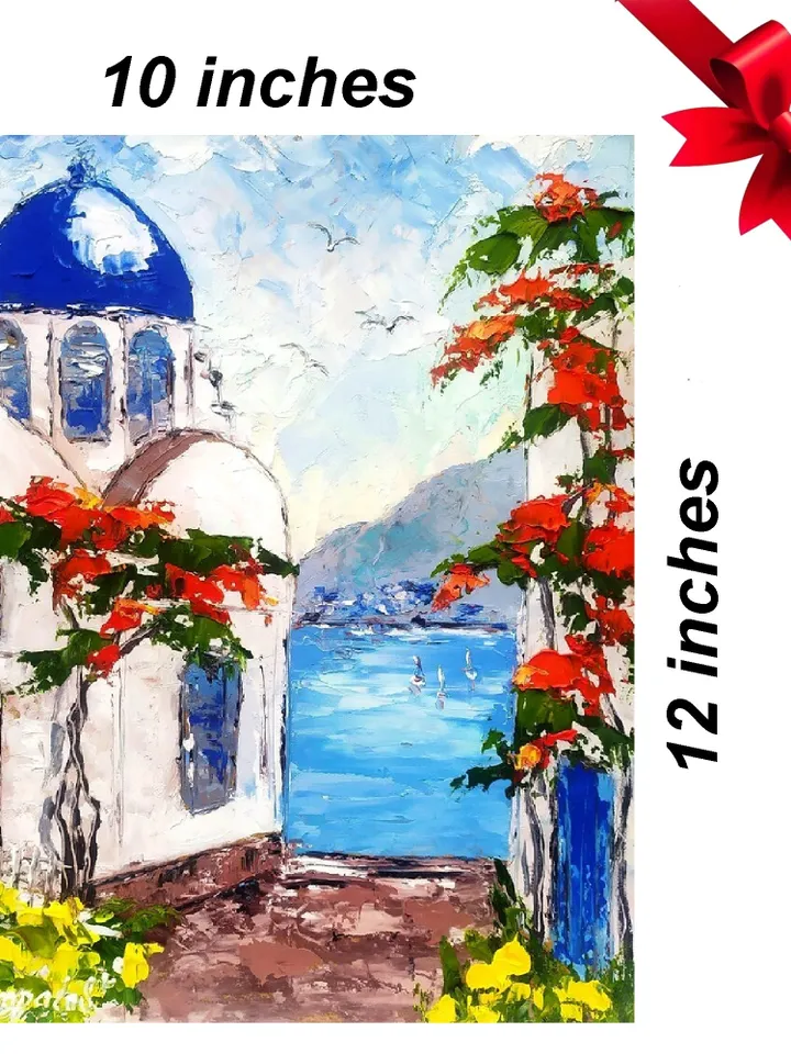 Santorini Painting Greece Original Art Impasto Oil painting 12x10 Greece Wall Art Greece Painting Greek Art Small Painting by ArtProkopaloSv