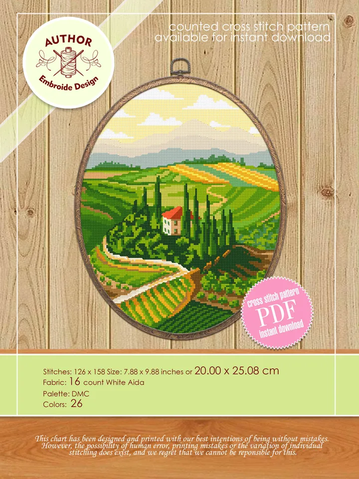 Landscape Italy cross stitch pattern download PDF Nature landscape embroidery PDF Village home cross stitch chart DIY Home decor nature #L7