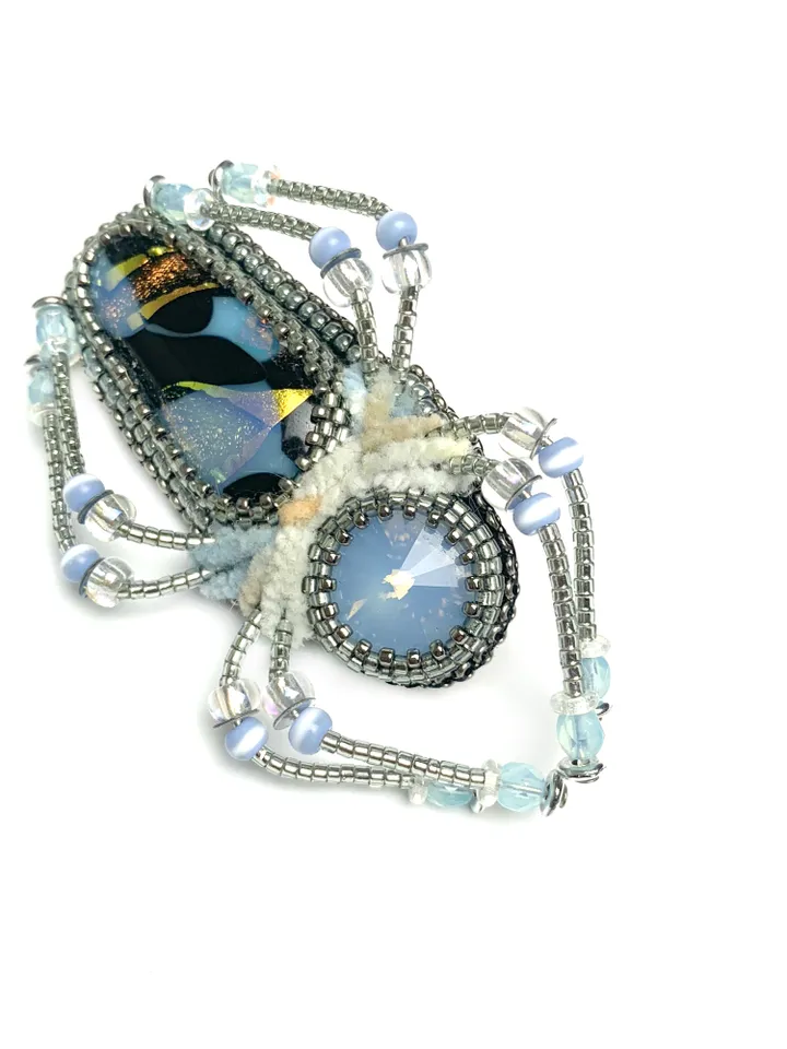 Light blue spider brooch, Beaded insect brooch