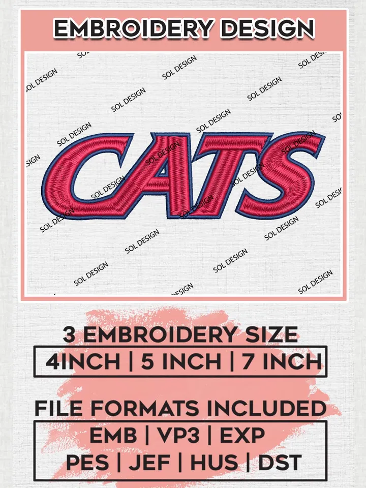 NCAA Wildcats Team Writing Logo Embroidery Design Files, NCAA Arizona Wildcats Machine Embroidery, NCAA Teams, 3 sizes, NCAA Machine embroidery designs, Digital Download