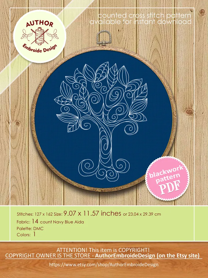 Mandala tree of life blackwork pattern PDF download Backstitch chart Mandala ornament tree, Blackwork tree embroidery PDF, Nature, Leaf #W24