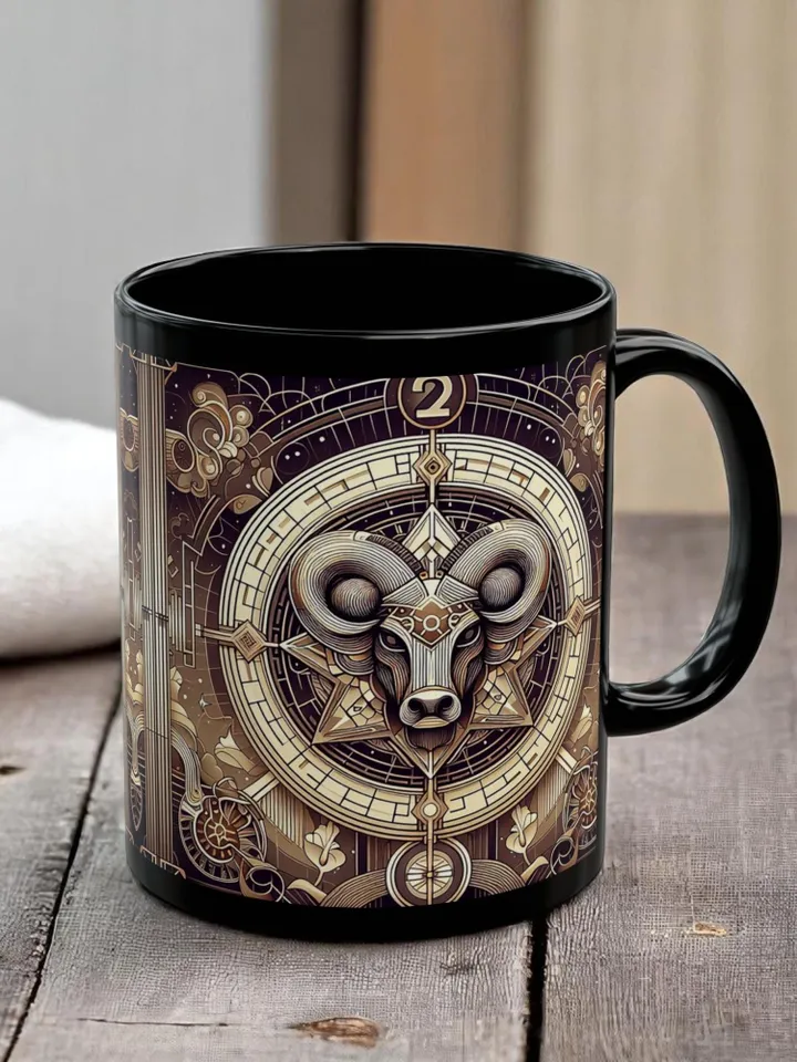 Taurus Ceramic Mug, Zodiac Coffee Cup, Nerdy Collectors Gift, Birthdays, Anniversaries, Valentine's Day, 11oz, 15oz Black Ceramic