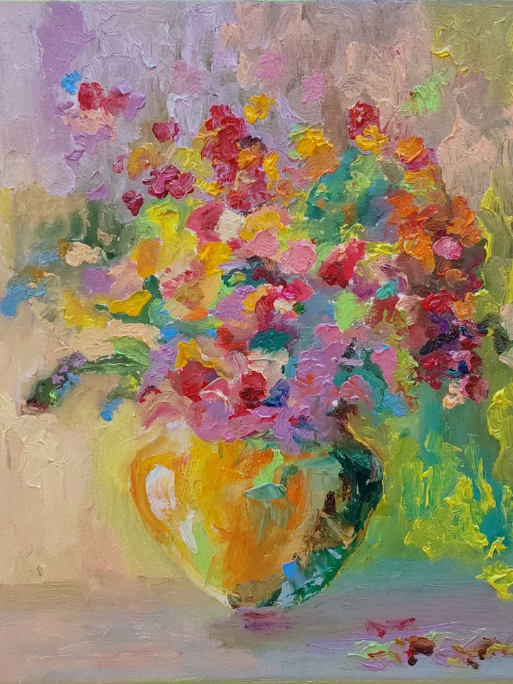 "Bouquet of sunny flowers" oil painting on canvas 30x30cm (12x12inch)