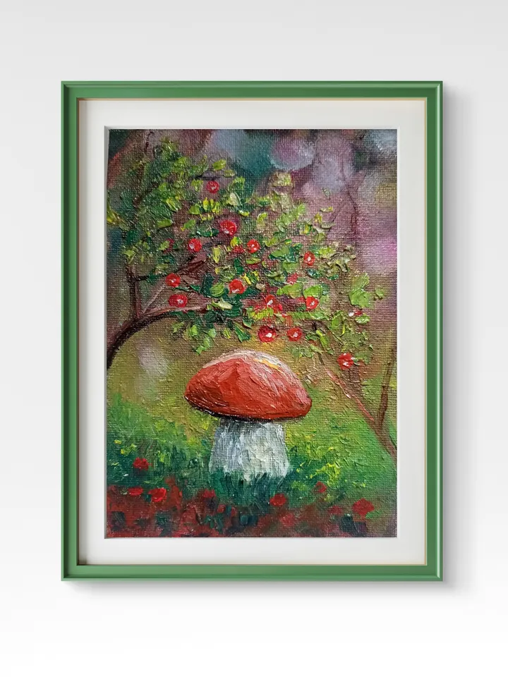 Pair oil painting Diptych Oil Painting Wall Art Handmade Forest Mushrooms Nature, Forest,Paintings Paintings,Beautiful Paintings.