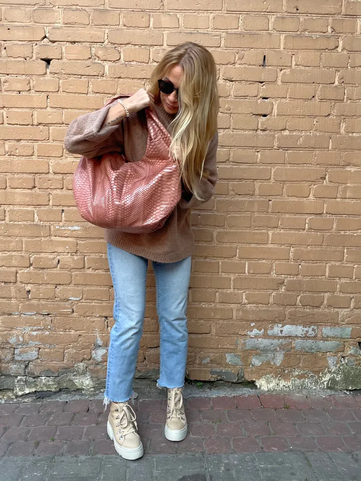 Big Soft Hobo Classy Sport Woman Bag | Purse Genuine Python Skin | Python Skin Products | Beige Big Elegant Leather Designer Soft Bag Snake