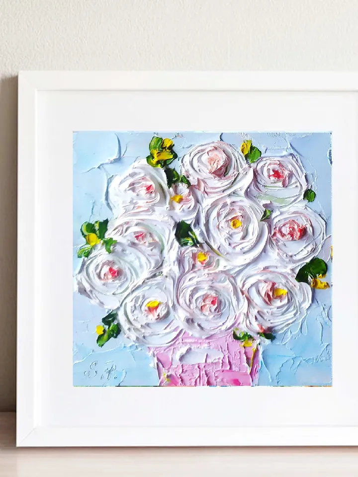 Ranunculus Painting Flowers Original Art 4 x 4 Ranunculus Art Impasto Oil Painting Floral painting by ArtProkopaloSv