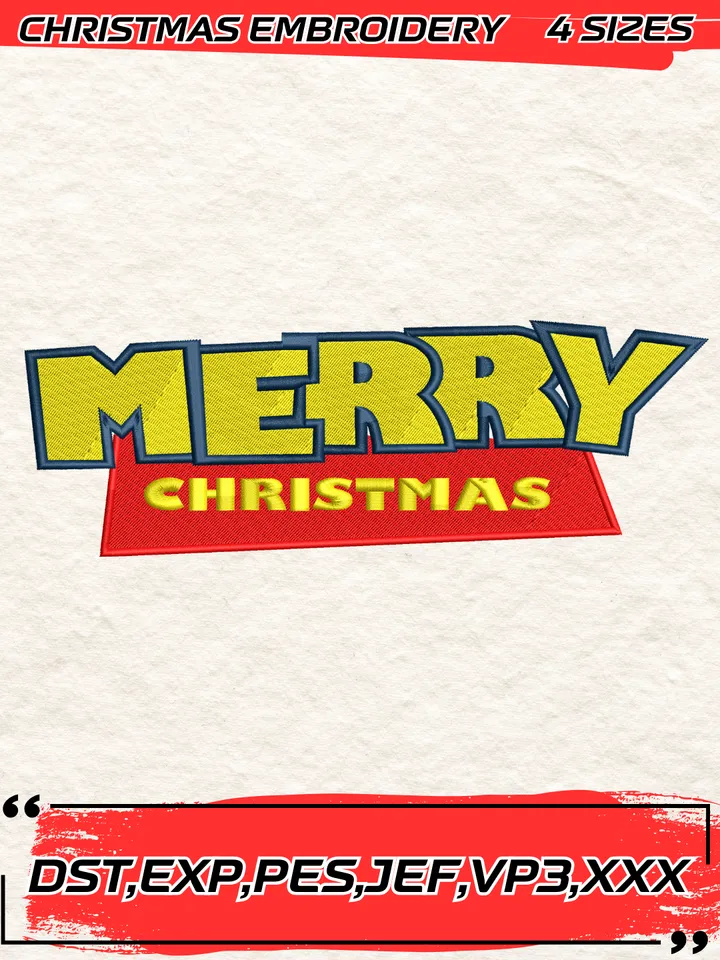 Merry Christmas Embroidery Design,Toy Story Embroidery Design Digitized Pattern,Christmas Embroidery Design,4 Sizes,Digital Download