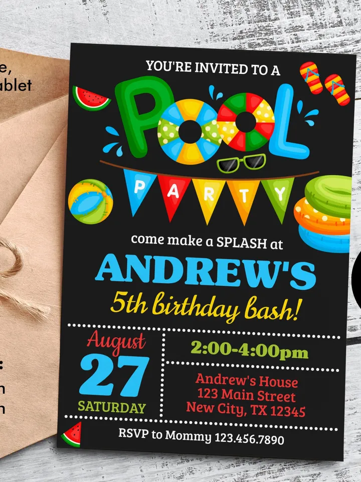 Pool Party Birthday Invitation Boy, Pool Party Invitation Instant Download, Swimming Party Invite, Editable Template