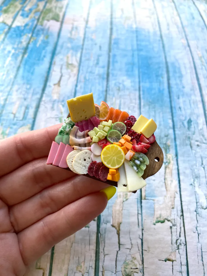 Magnet Miniature Cheese Charcuterie board with Polymer clay Souvenir