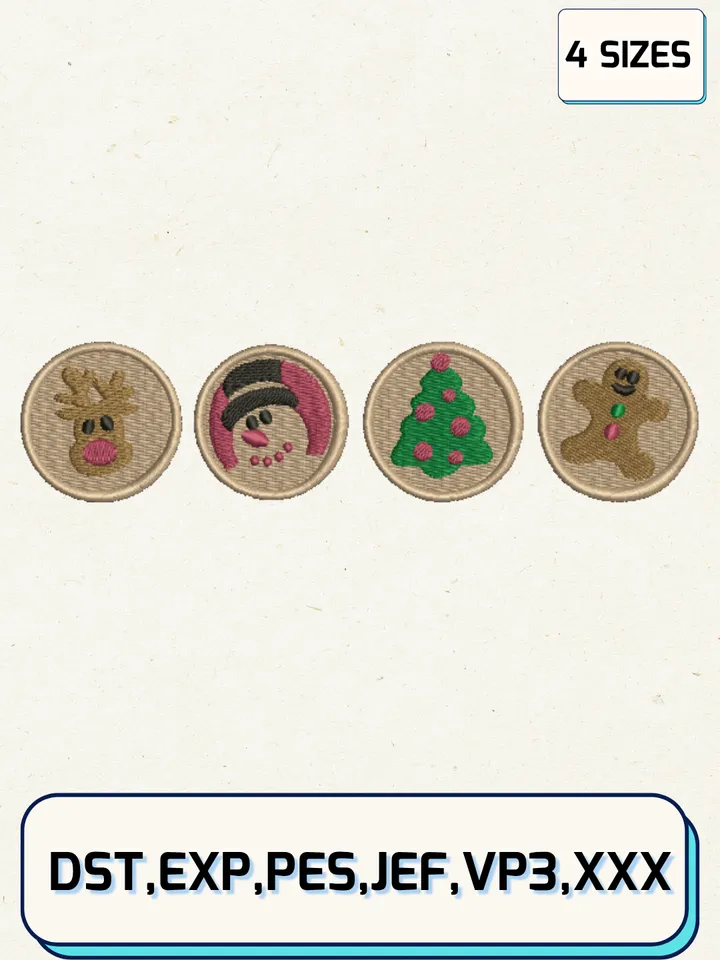 Sugar Cookie Christmas Embroidery Design,Christmas Embroidery Designs,Machine Embroidery Files,Sugar Cookie Embroidery Design,4 Sizes