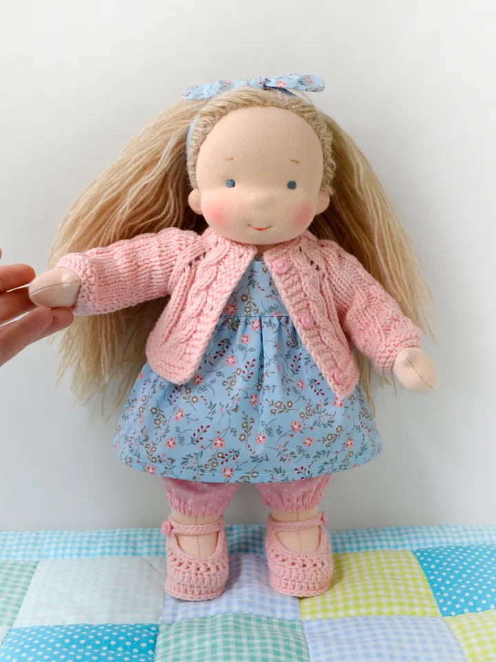 DIY 11-13’’/28-33 cm Doll Cardigan & Booties. PDF knitting and crochet pattern and tutorial.