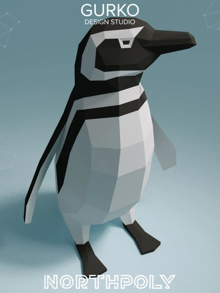 Magellanic Penguin #1 Papercraft, Digital Template, PDF Download, Gurko, Low Poly, Pepakura, Origami Sculpture, Paper Party Decor, DIY Gift