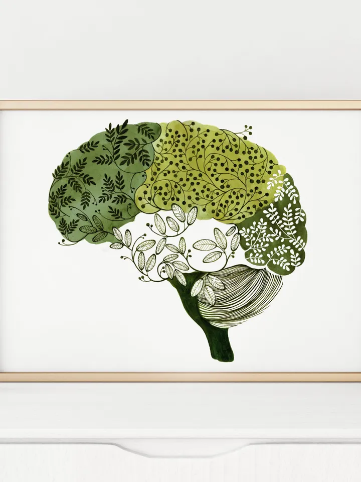 Watercolor poster "USE IT", green brain illustration