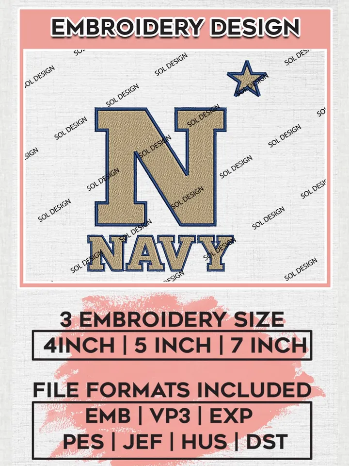 Navy Midshipmen Logo Machine Embroidery Design, NCAA Navy Midshipmen Embroidery Design Design files, NCAA Embroidery Designs, NCAA Machine Embroidery Designs, Digital Download