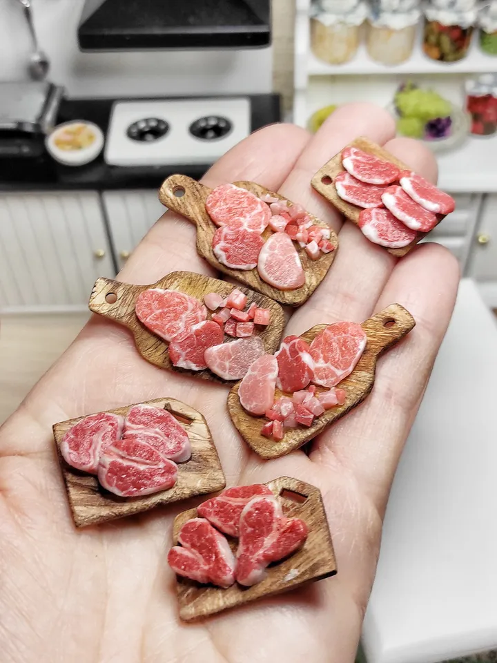 meat board, dollhouse meat, farm food, toy food, miniature, mini food, food for dolls, gift ideas, dollhouse miniature
