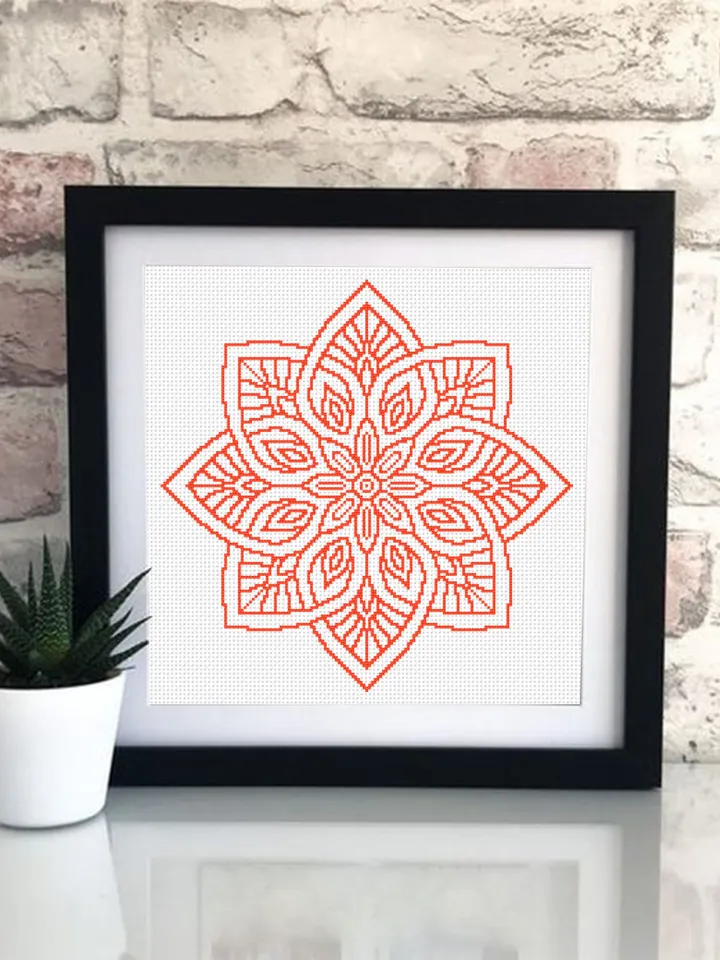 Mandala cross stitch pattern download PDF Floral ornament cross stitch chart, Monochrome cross stitch, Easy mandala ornament embroidery #M28