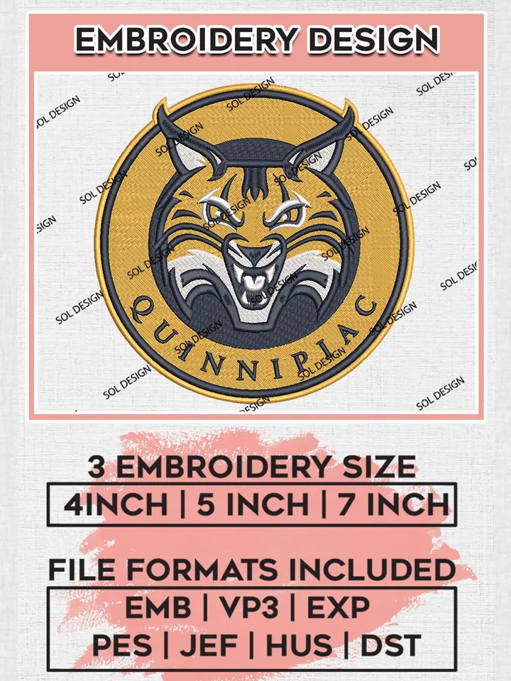 NCAA Quinnipiac Bobcats Football Team Round Logo Embroidery Design Files, NCAA Quinnipiac Bobcats Machine Embroidery, NCAA Teams, Game Day, 3 sizes, NCAA Machine embroidery designs, Digital Download