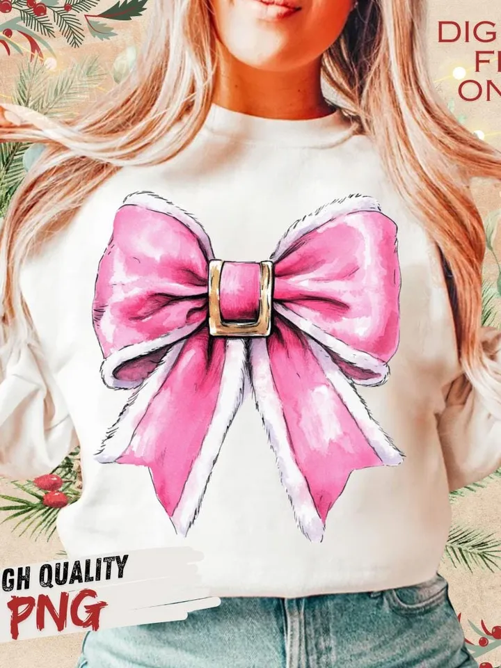 Pink Christmas Coquette bow Png, Christmas santa bow png, Christmas Sublimation Shirt Designs, Christmas png, Christmas design, Santa Claus