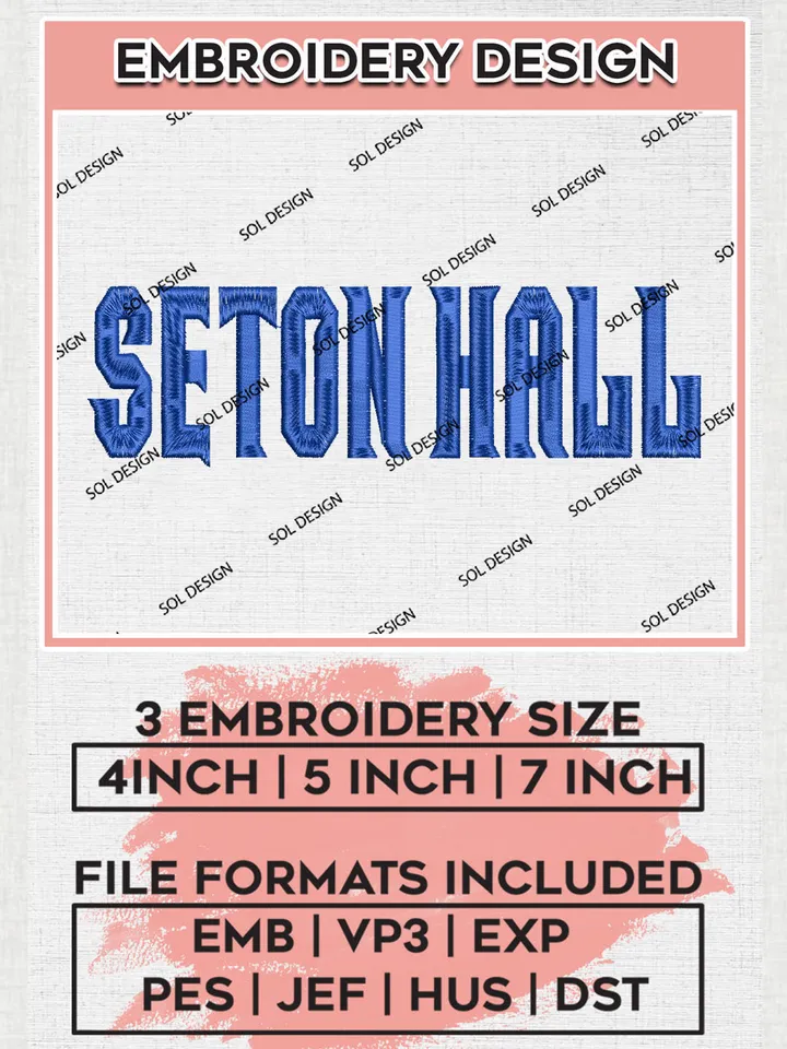 NCAA Seton Hall College Team Word Logo Embroidery Design Files, NCAA Seton Hall Pirates Machine Embroidery, NCAA Teams, 3 sizes, NCAA Machine embroidery designs, Digital Download