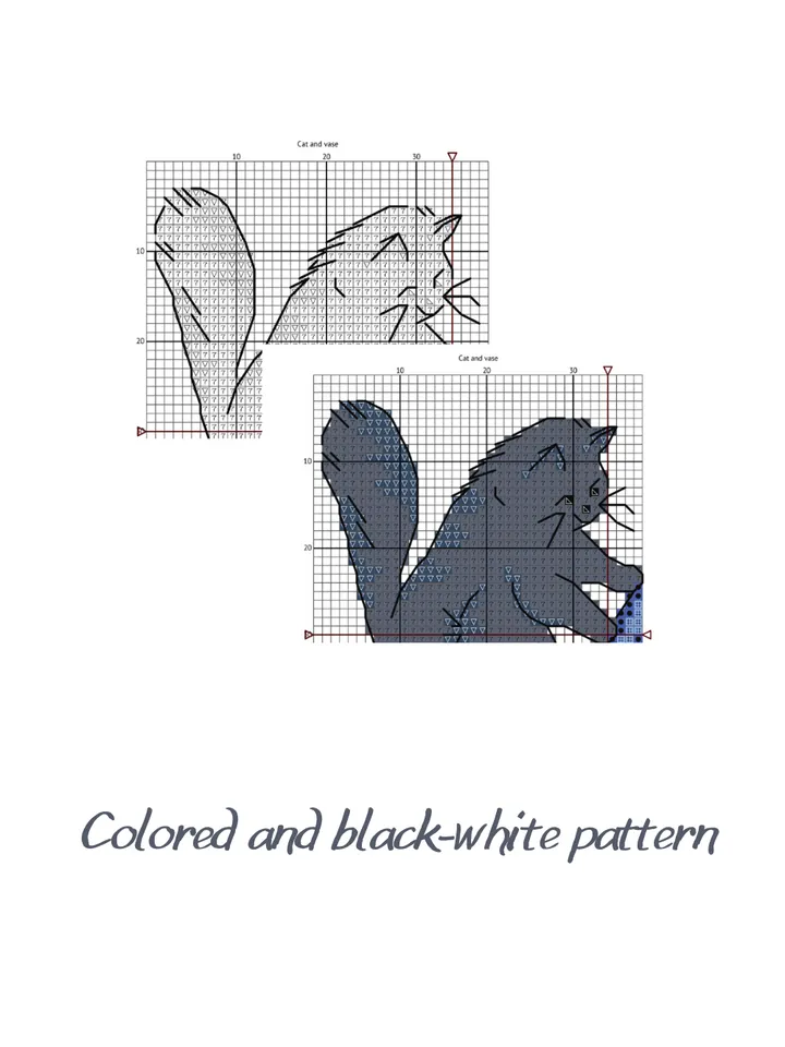 Cross stitch pattern Cat and vase, funny cross stitch chart PDF, gift idea for cat lover