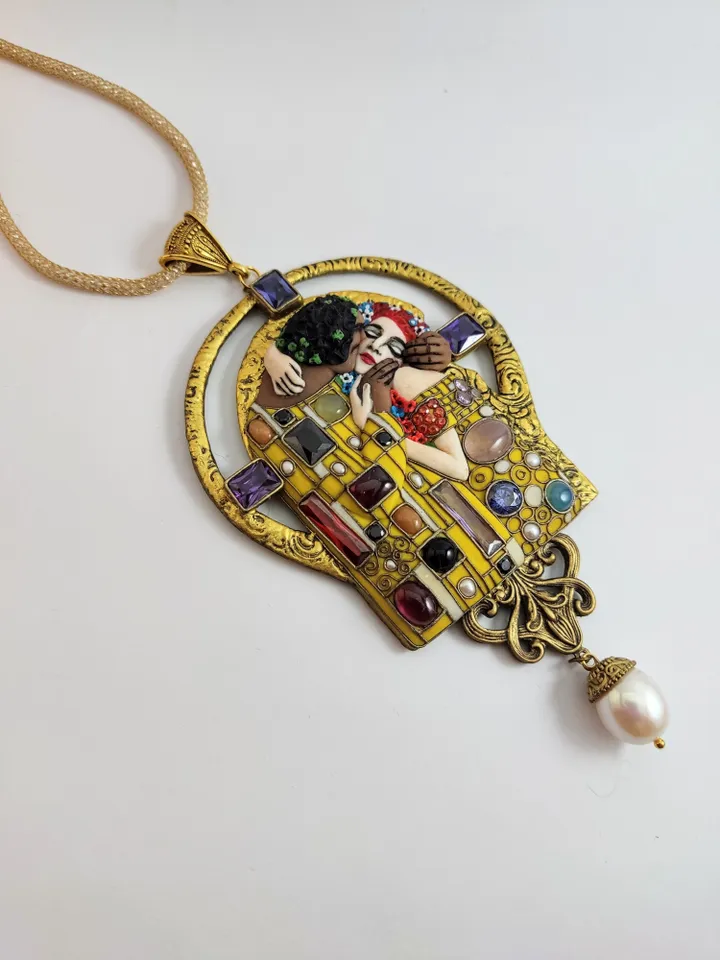 Made to order. Necklace Klimt Kiss, art nouveau necklace, unusual necklace, gold necklace