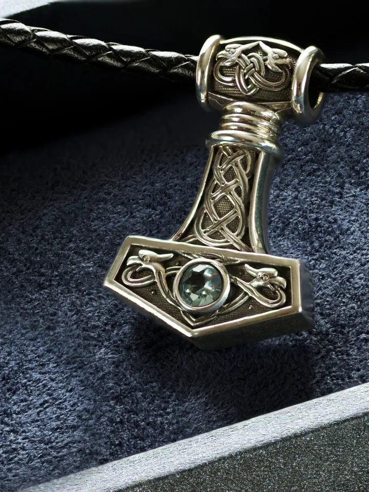Pendant: Thor's Hammer. Mjolnir with stone.Tors. Avg. weight 19 grams