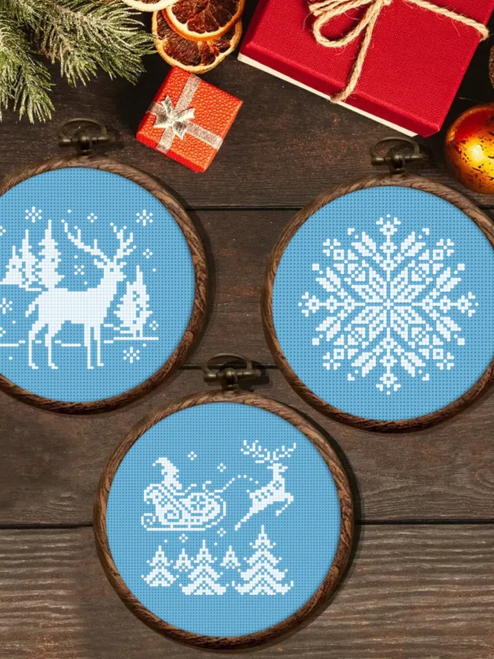 Christmas Bundle Snowflake, Santa Claus, Christmas deer cross stitch pattern, decor, counted, chart, gift DIY, embroidery, instant PDF